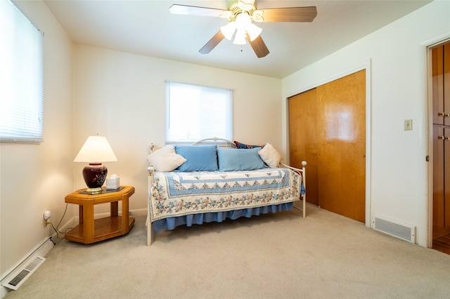4420 7th Ave S, Great Falls, MT 59405 - bedroom featuring a ceiling fan, a closet, visible vents, and carpet floors