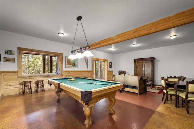 148 Muley Rd, Lakeside, MT 59922 - game room with finished concrete flooring, wainscoting, a healthy amount of sunlight, and pool table