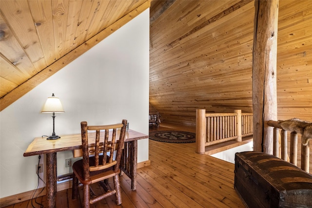 148 Muley Rd, Lakeside, MT 59922 - office featuring wood-type flooring, wood ceiling, and vaulted ceiling