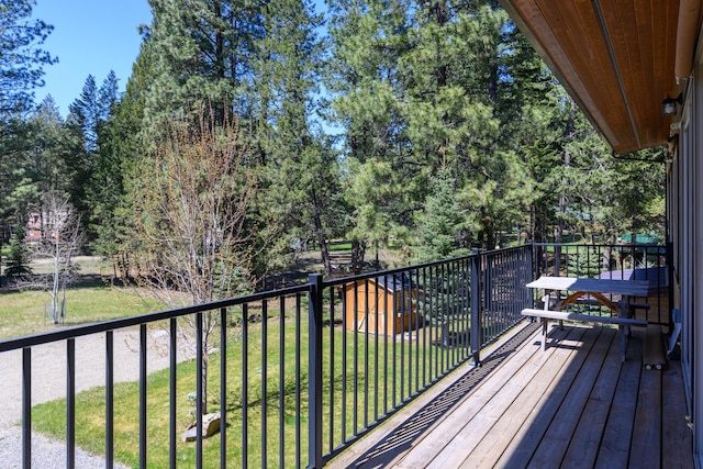 282 Mountain View Rd, Rexford, MT 59930 - wooden deck featuring a lawn and view of wooded area