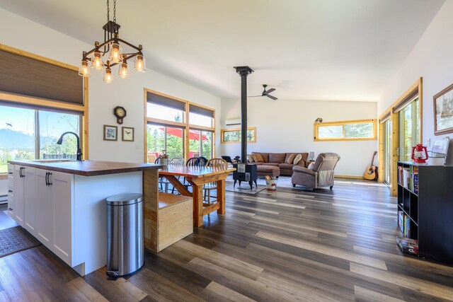 282 Mountain View Rd, Rexford, MT 59930 - kitchen featuring wood counters, healthy amount of natural light, and dark wood-style floors