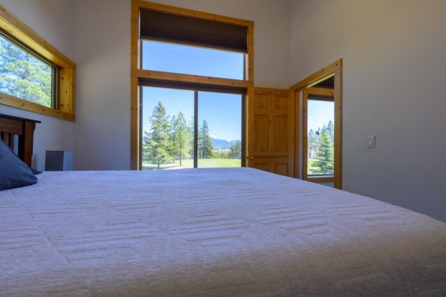 282 Mountain View Rd, Rexford, MT 59930 - bedroom with multiple windows, access to exterior, and a towering ceiling