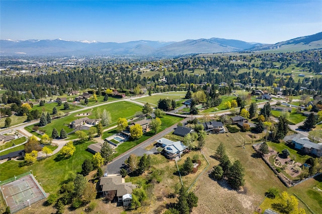 bird's eye view featuring a residential view and a mountain view