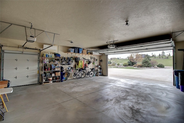 garage with a garage door opener