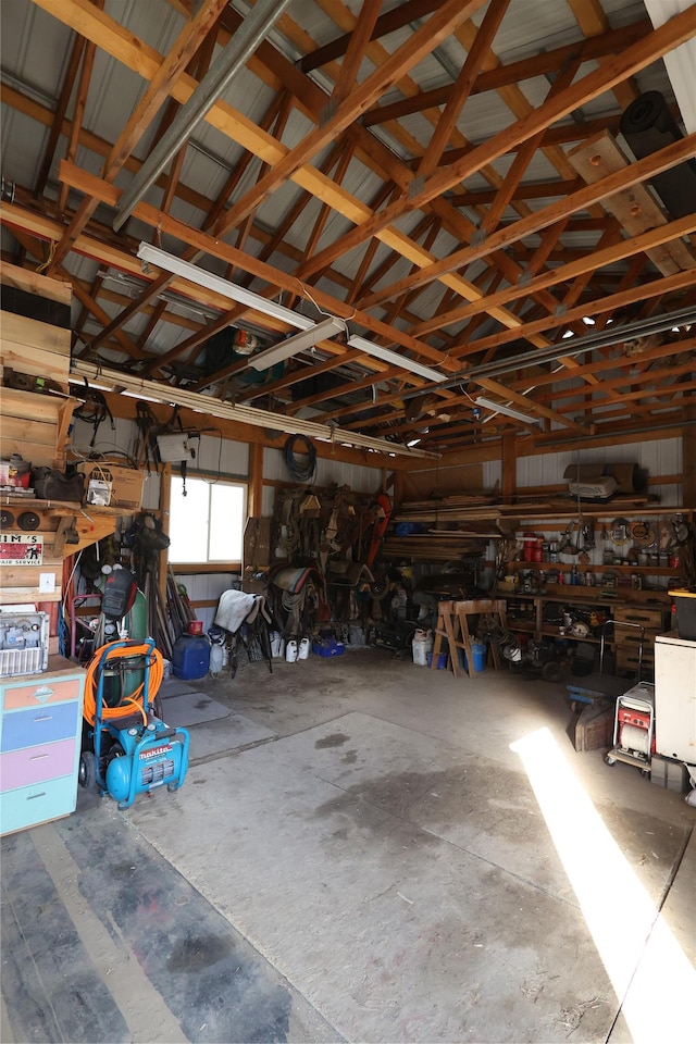 garage featuring a workshop area