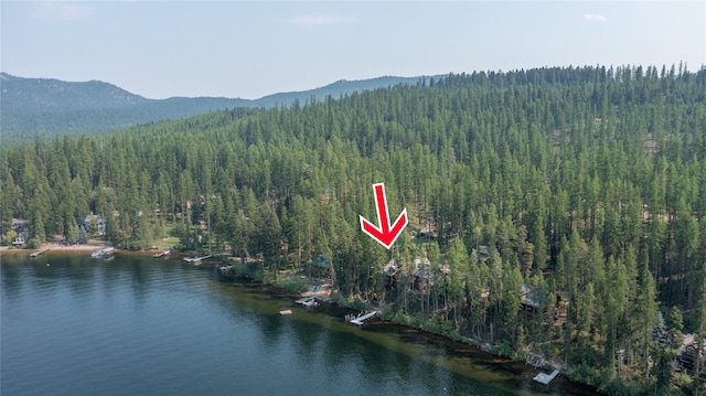 144 S Shore Pl, Seeley Lake, MT 59868 - aerial view of property and surrounding area featuring a water and mountain view