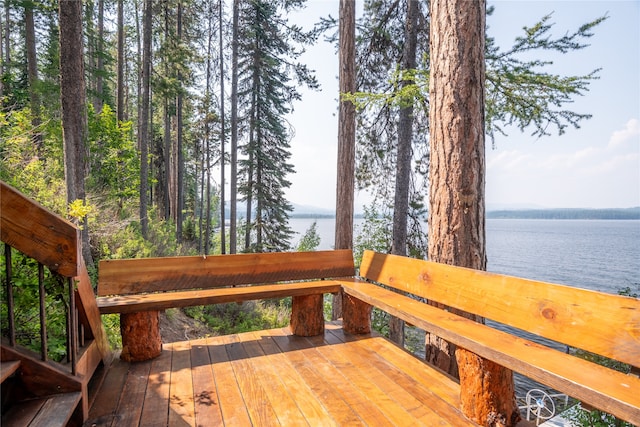 144 S Shore Pl, Seeley Lake, MT 59868 - wooden deck featuring a water view