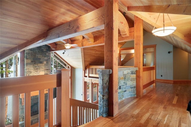 144 S Shore Pl, Seeley Lake, MT 59868 - hallway with wooden ceiling and wood-type flooring