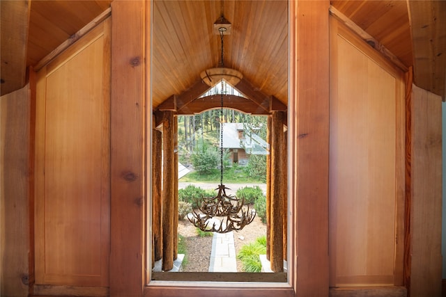 144 S Shore Pl, Seeley Lake, MT 59868 - detailed view of a chandelier and wooden ceiling