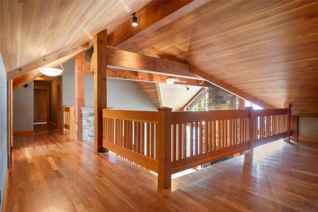 144 S Shore Pl, Seeley Lake, MT 59868 - corridor with hardwood / wood-style floors and wooden ceiling