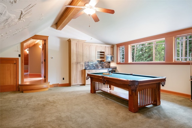 144 S Shore Pl, Seeley Lake, MT 59868 - playroom with billiards, light colored carpet, and ceiling fan