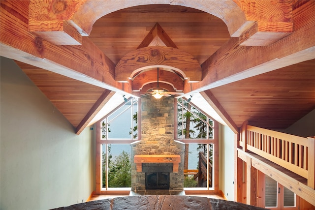144 S Shore Pl, Seeley Lake, MT 59868 - detailed view of a ceiling fan and a fireplace