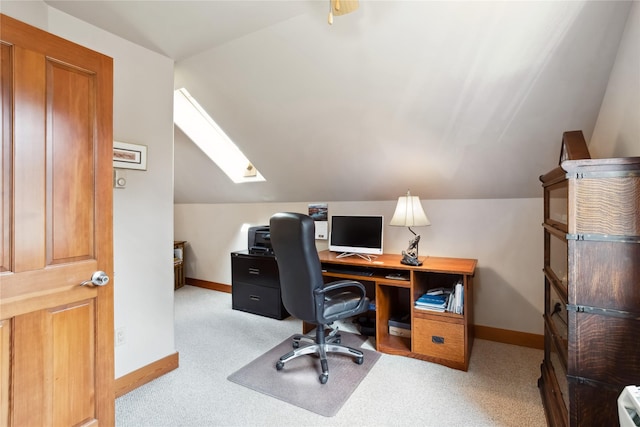 42746 Knuppel Ln, Big Arm, MT 59910 - carpeted office with a skylight, baseboards, and lofted ceiling