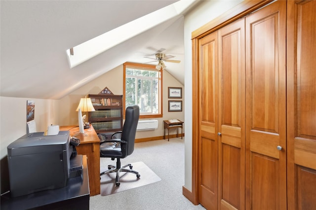 42746 Knuppel Ln, Big Arm, MT 59910 - carpeted office space with a skylight, a ceiling fan, lofted ceiling, and baseboards