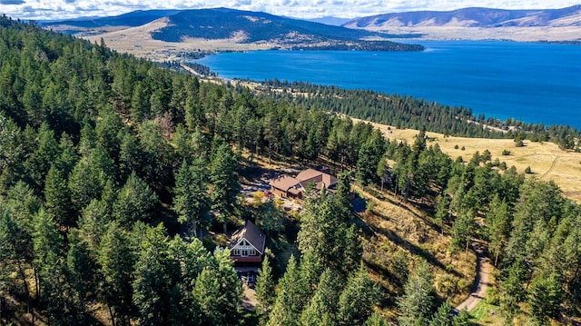 42746 Knuppel Ln, Big Arm, MT 59910 - aerial overview of property's location featuring a heavily wooded area and a water and mountain view
