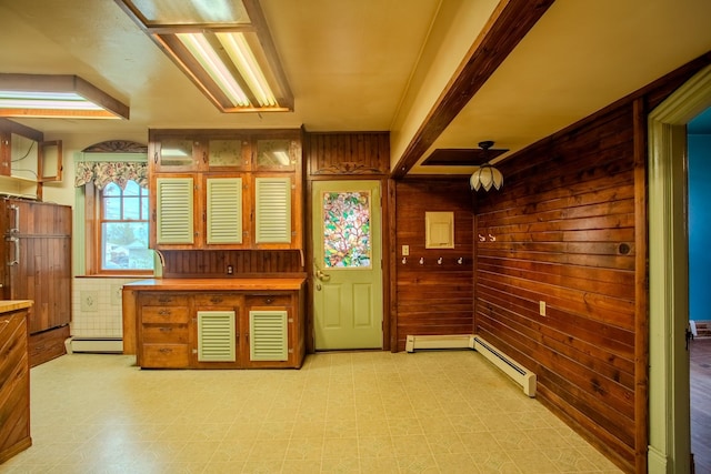 422 11th Ave, Helena, MT 59601 - interior space featuring light floors, wooden walls, and a baseboard radiator
