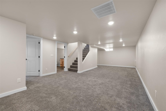 10 S Meridian Rd, Kalispell, MT 59901 - finished basement with carpet flooring, stairway, and recessed lighting