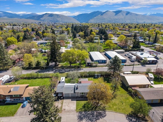 aerial view with a mountain view and a residential view