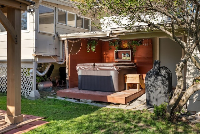 view of patio with a hot tub