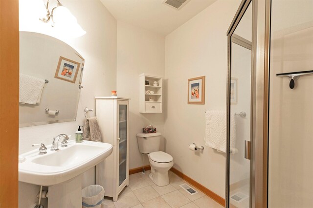 406 Back Nine Ln, Hamilton, MT 59840 - bathroom featuring a stall shower, toilet, visible vents, and tile patterned floors