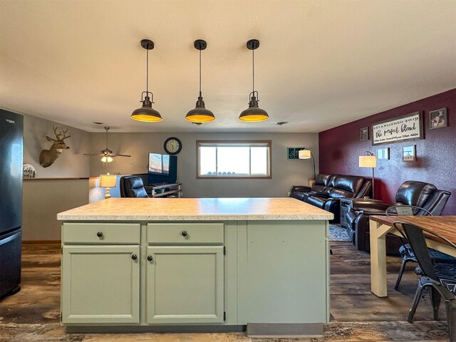 101 11th Ave N, Shelby, MT 59474 - kitchen featuring open floor plan, dark wood-type flooring, and green cabinets