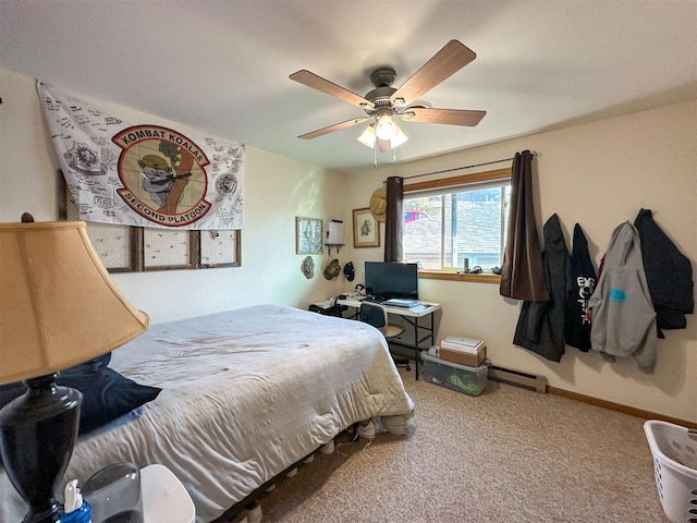 101 11th Ave N, Shelby, MT 59474 - carpeted bedroom with a ceiling fan, baseboards, and baseboard heating