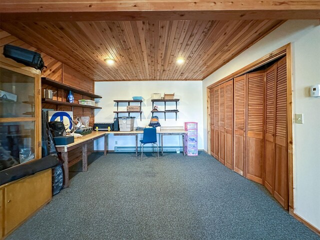 101 11th Ave N, Shelby, MT 59474 - office area with wood ceiling, carpet floors, baseboard heating, and recessed lighting