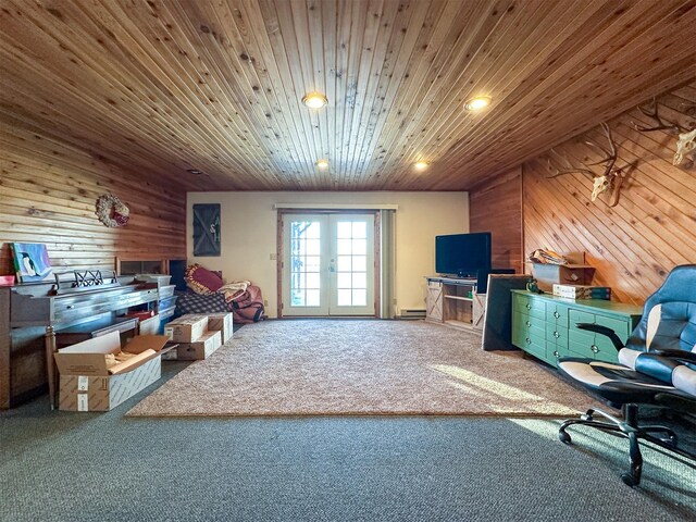 101 11th Ave N, Shelby, MT 59474 - home office with recessed lighting, wooden walls, french doors, and carpet floors