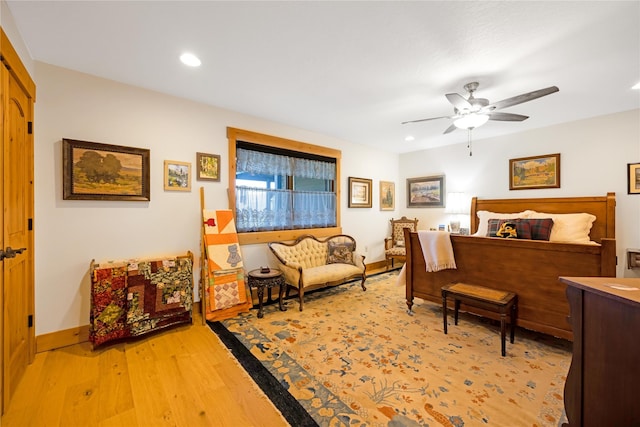 34426 Ridge Rd, Polson, MT 59860 - bedroom featuring light wood-style floors, recessed lighting, baseboards, and ceiling fan