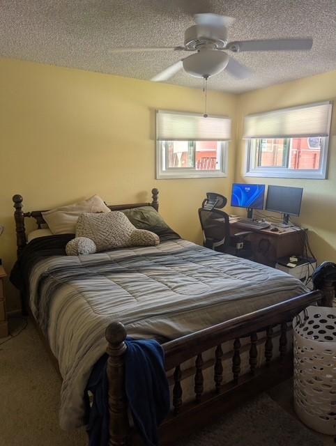 412 Raymond St, Helena, MT 59601 - bedroom with a textured ceiling, a ceiling fan, and carpet flooring