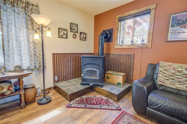 45 Bay Rd, Whitehall, MT 59759 - living room featuring a wood stove and wood finished floors