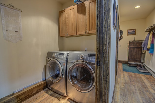 45 Bay Rd, Whitehall, MT 59759 - laundry area featuring cabinet space, wood finished floors, recessed lighting, separate washer and dryer, and baseboards