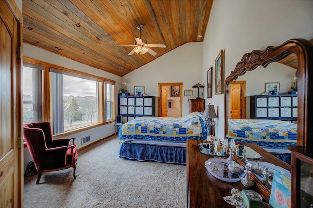 45 Bay Rd, Whitehall, MT 59759 - bedroom featuring lofted ceiling, baseboards, carpet flooring, visible vents, and wood ceiling
