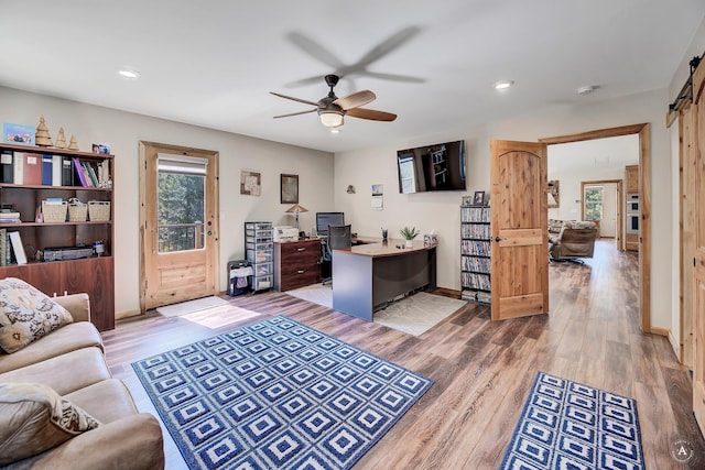 617 Mcclellan Creek Rd, Clancy, MT 59634 - office space with ceiling fan, light wood finished floors, recessed lighting, and baseboards