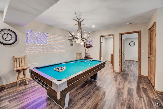 617 Mcclellan Creek Rd, Clancy, MT 59634 - game room featuring billiards, wood finished floors, and baseboards