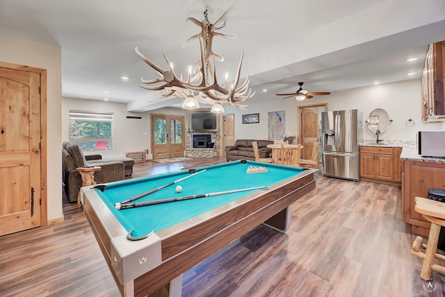 617 Mcclellan Creek Rd, Clancy, MT 59634 - rec room featuring light wood-style floors, billiards, recessed lighting, and ceiling fan
