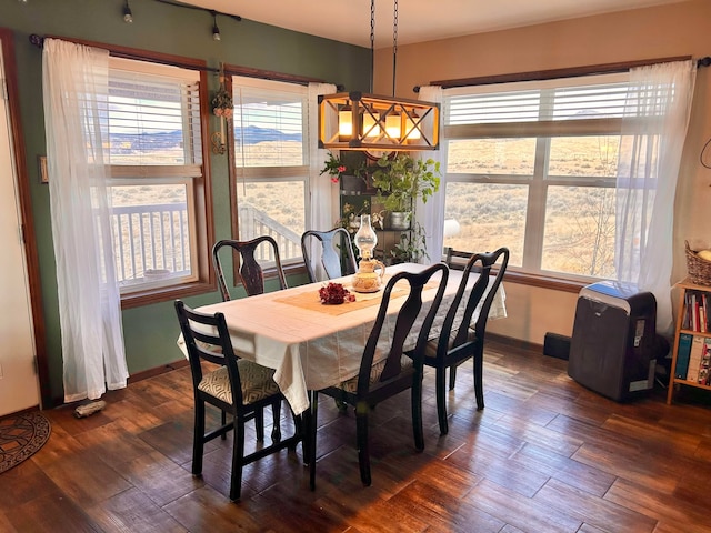 55 Mills Rd, Whitehall, MT 59759 - dining area with dark wood-type flooring, healthy amount of natural light, baseboards, and a chandelier