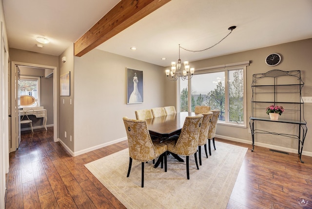 710 Joslyn St, Helena, MT 59601 - dining room with healthy amount of natural light, a chandelier, wood-type flooring, beamed ceiling, and recessed lighting