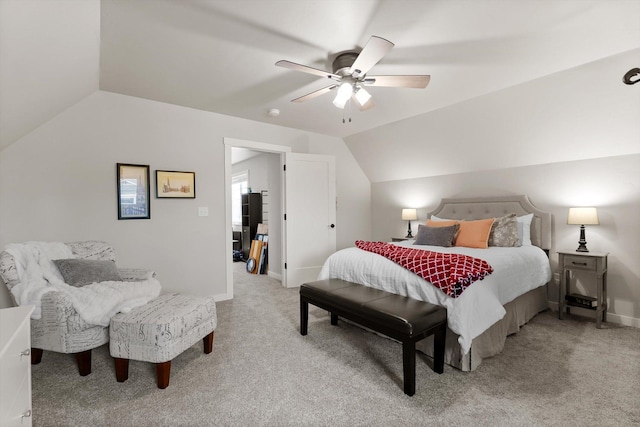 200 Ali Loop, Kalispell, MT 59901 - bedroom featuring vaulted ceiling, light colored carpet, and ceiling fan
