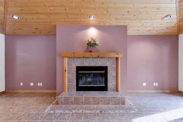 303 Wyant Ln, Hamilton, MT 59840 - detailed view of wooden ceiling, baseboards, recessed lighting, and a fireplace