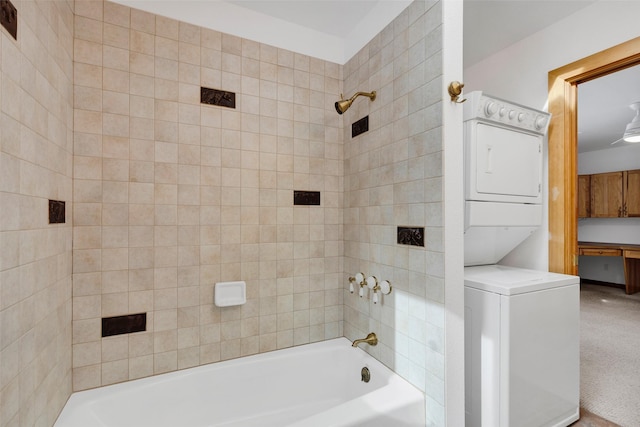 303 Wyant Ln, Hamilton, MT 59840 - bathroom featuring estacked washer and dryer and tub / shower combination