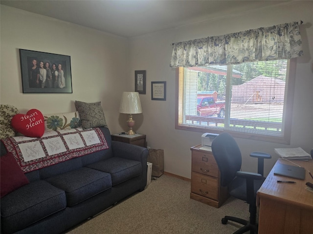 view of carpeted home office