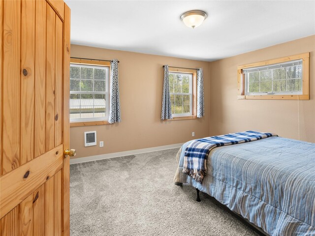 carpeted bedroom with multiple windows and baseboards