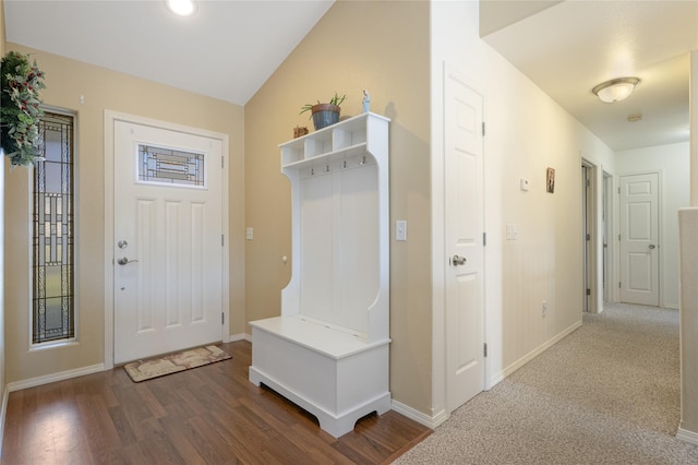 mudroom featuring baseboards, wood finished floors, and recessed lighting