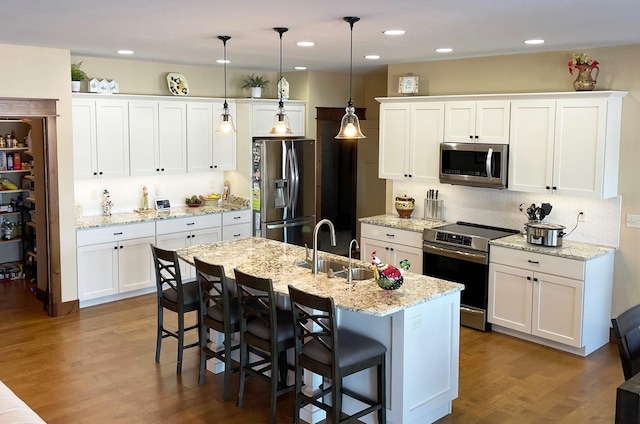 4195 Fox Hollow Dr, Helena, MT 59602 - kitchen with stainless steel appliances, a sink, tasteful backsplash, wood finished floors, and recessed lighting