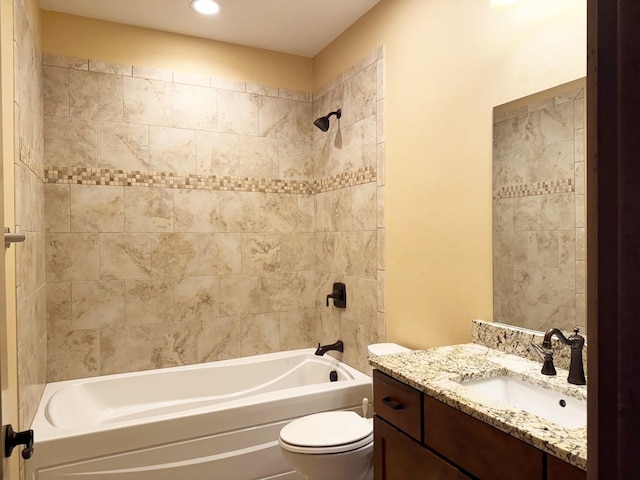 4195 Fox Hollow Dr, Helena, MT 59602 - bathroom featuring bathing tub / shower combination, toilet, vanity, and recessed lighting