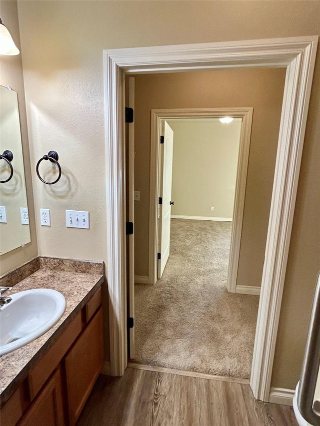 2905 Oshaughnesy St Unit 104, Missoula, MT 59808 - bathroom featuring wood finished floors, baseboards, and vanity