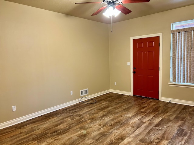2905 Oshaughnesy St Unit 104, Missoula, MT 59808 - foyer featuring ceiling fan, dark wood-style floors, and baseboards