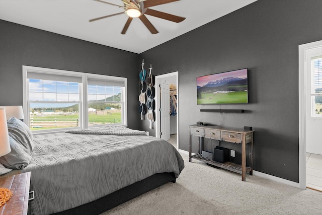 58 Morning View Way, Kalispell, MT 59901 - carpeted bedroom with a walk in closet, baseboards, a ceiling fan, and a closet
