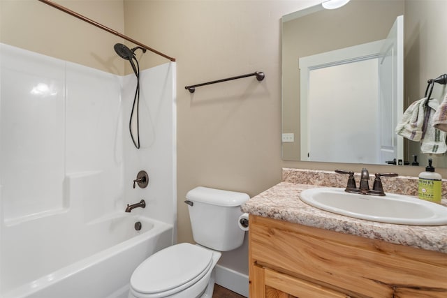 full bathroom featuring toilet, vanity, and shower / tub combination